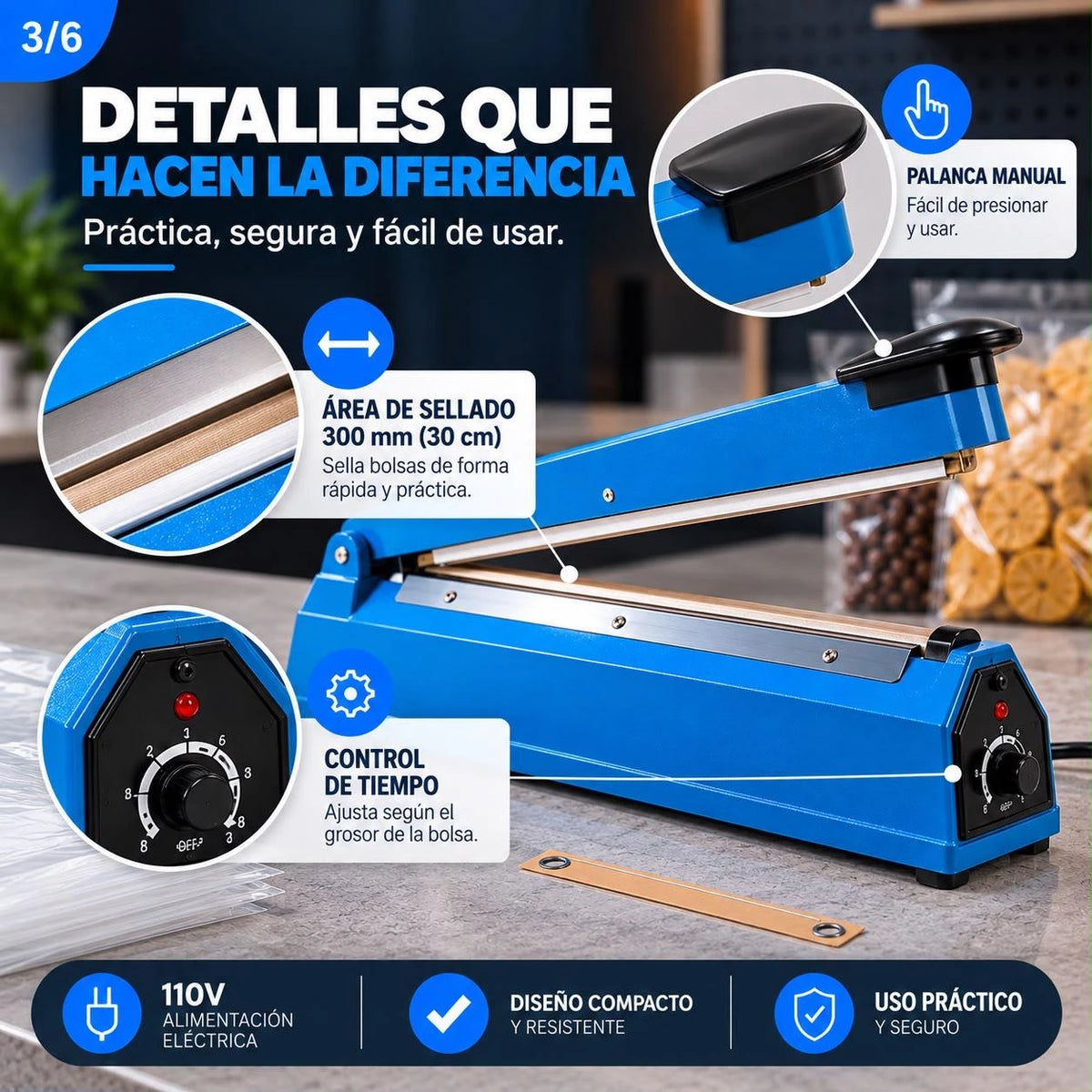 Selladora Eléctrica para Bolsas Plásticas 300 mm 110V