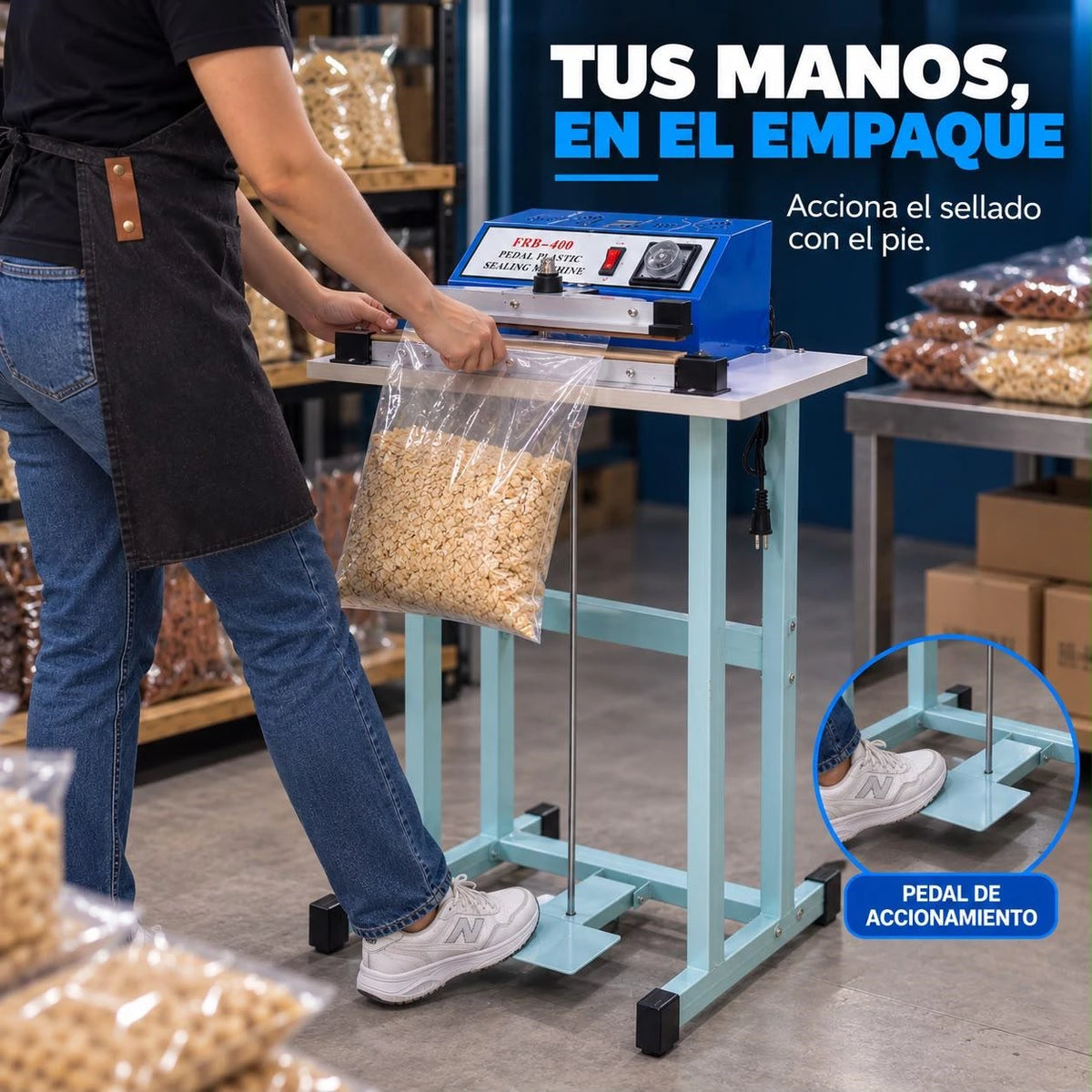 Selladora de Pedal para Bolsas Plásticas FRB-400 con Temporizador Regulable