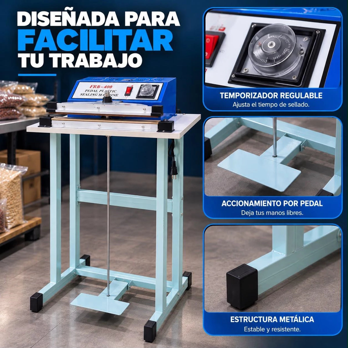 Selladora de Pedal para Bolsas Plásticas FRB-400 con Temporizador Regulable
