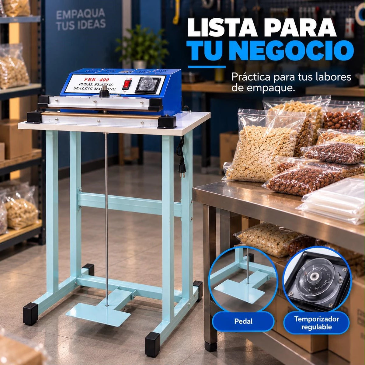 Selladora de Pedal para Bolsas Plásticas FRB-400 con Temporizador Regulable