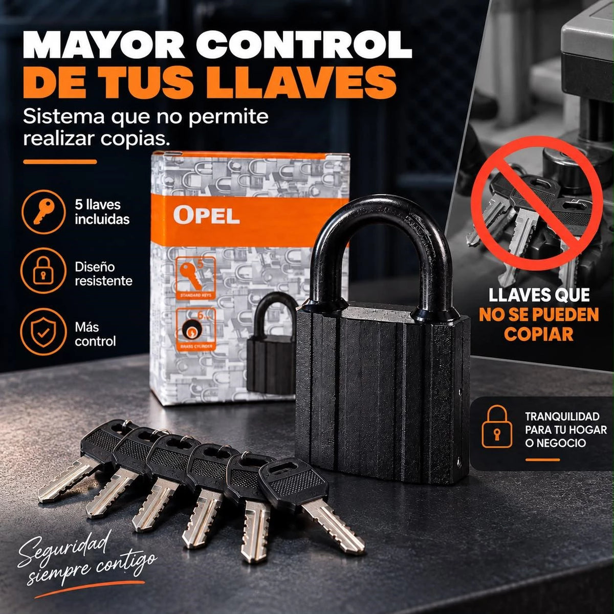Candado Opel Negro 75 mm con 5 Llaves