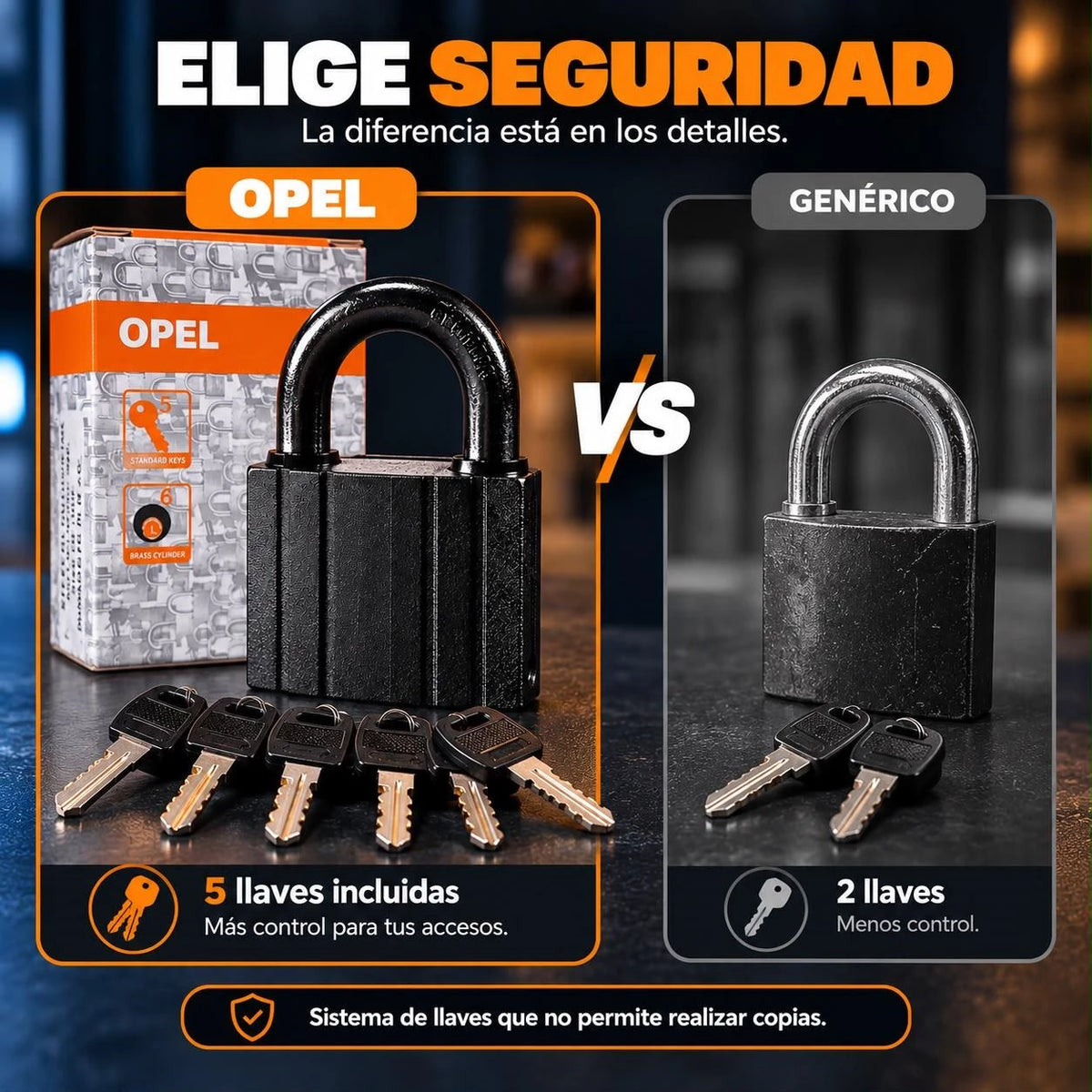 Candado Opel Negro 63 mm con 5 Llaves