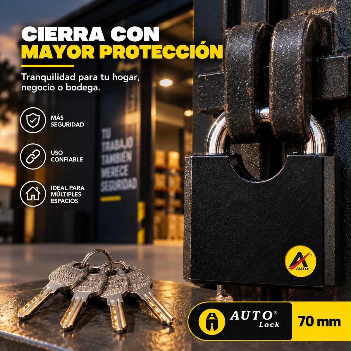 Candado Anticizalla Auto Lock 70 mm con 4 Llaves