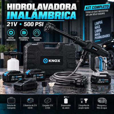 Hidrolavadora Inalámbrica KNOX 21V 500 PSI con 2 Baterías 4.0 Ah