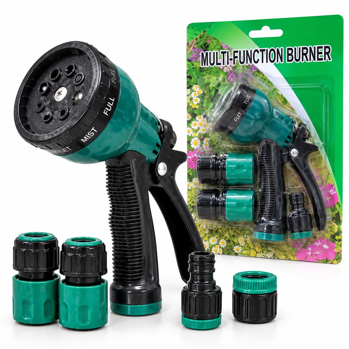 Pistola Jardinera de 7 Chorros con 4 Acoples para Manguera 1/2"