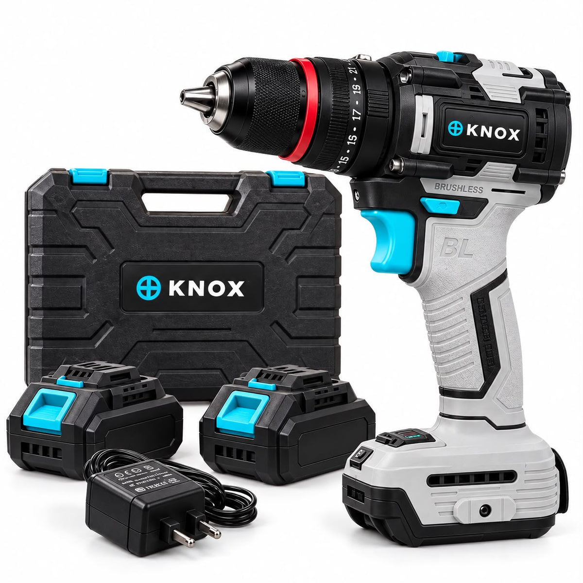Taladro Percutor Inalámbrico KNOX 21V Brushless 45 Nm con 2 Baterías