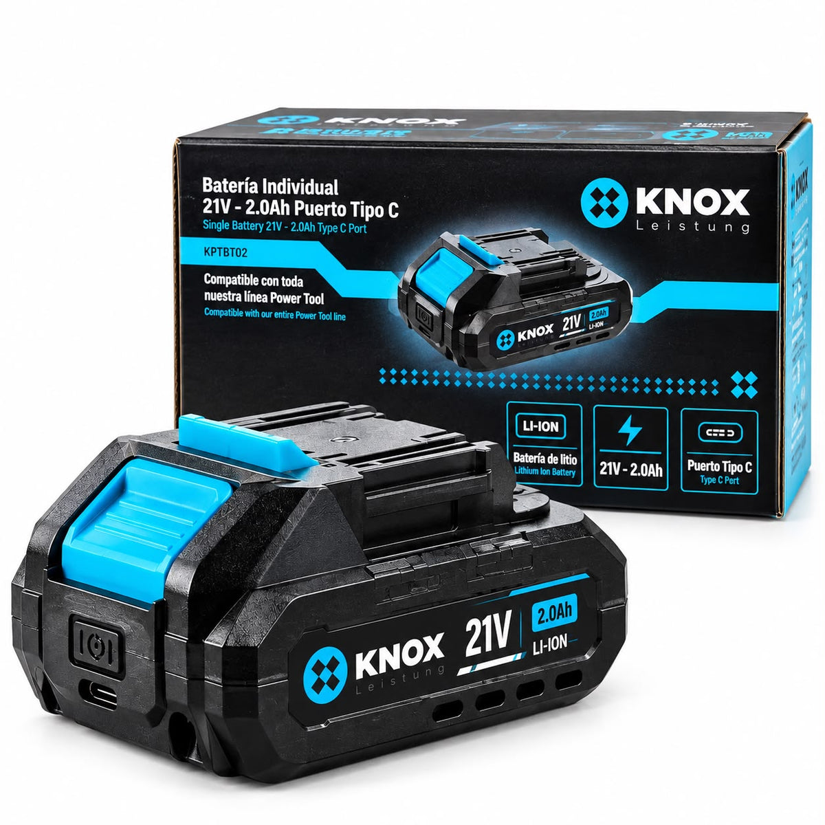 Batería KNOX 21V 2,0Ah Li-Ion con Puerto Tipo C KPTBT02